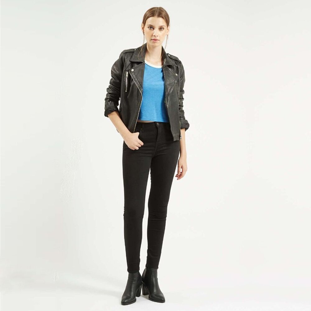 2/$30 Topshop Moto Jamie Jeans High Rise Skinny Pure Black 26 #9379